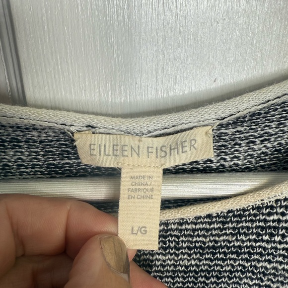 Eileen Fisher Linen Blend Contrast Long Sleeve Top Pullover Sweater W1042 Sz L - Picture 8 of 10
